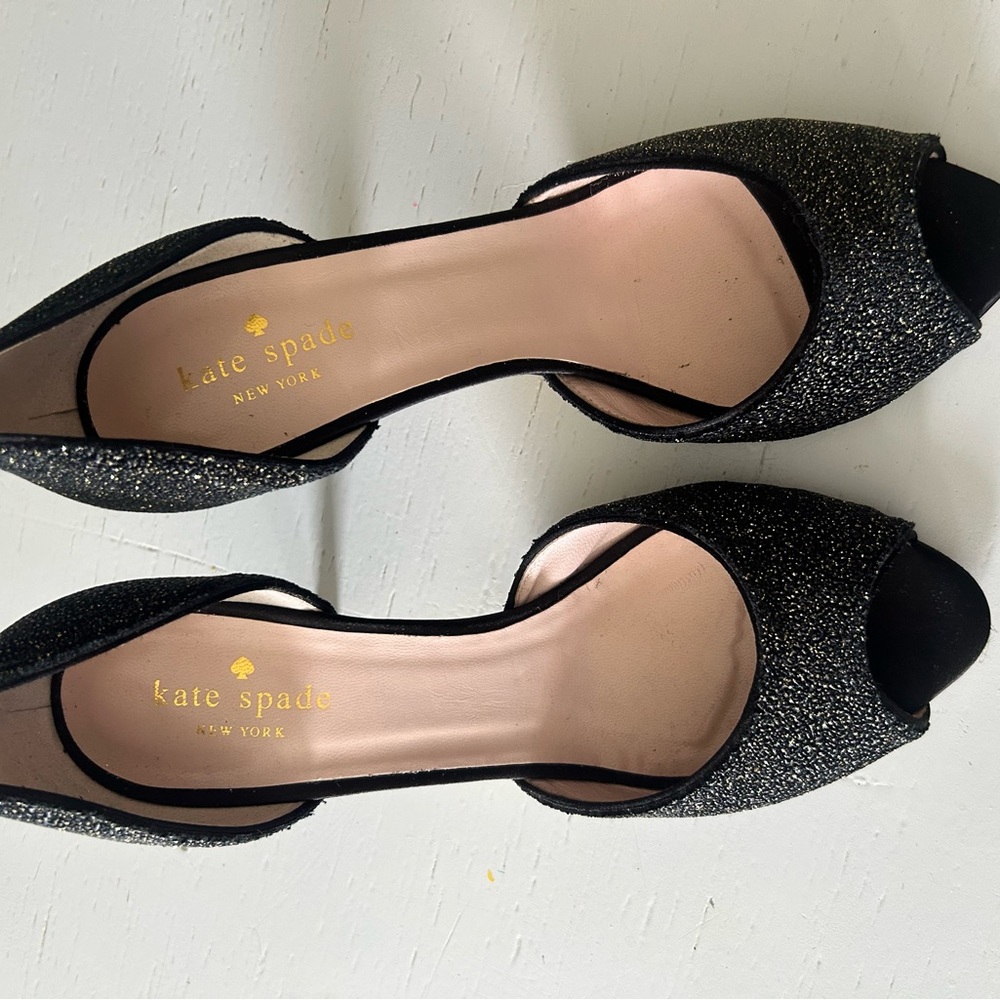 kate spade Black Glitter Peep-Toe Heels - Picture 2 of 6